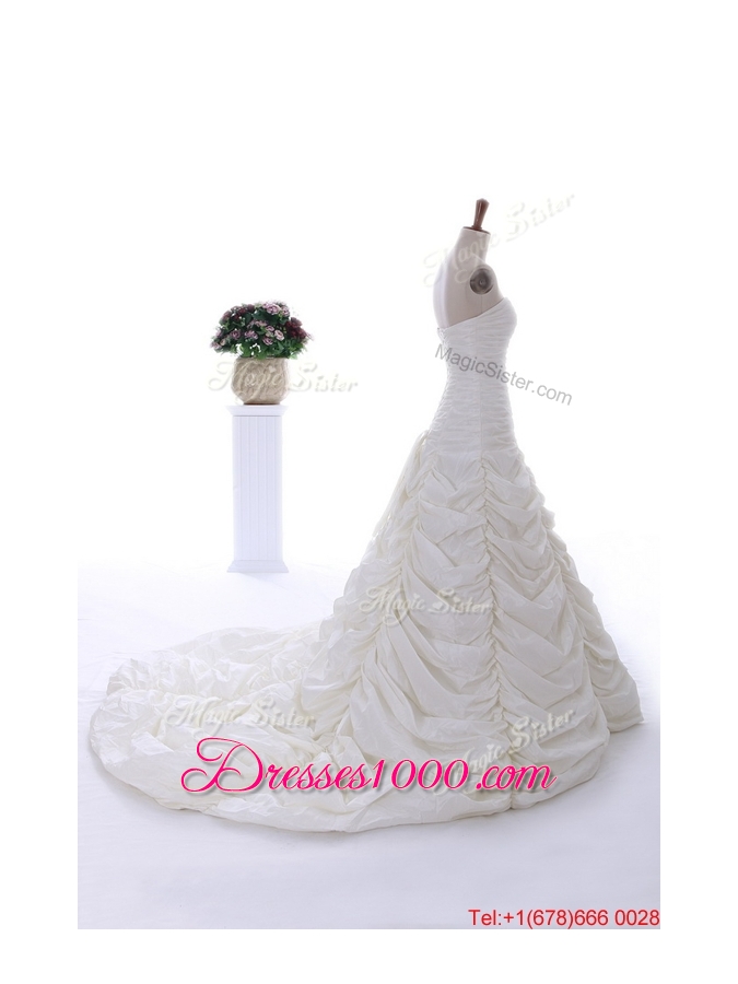 Pretty Perfect 2016 Brush Train Wedding Dress with Ruching and Pick Ups