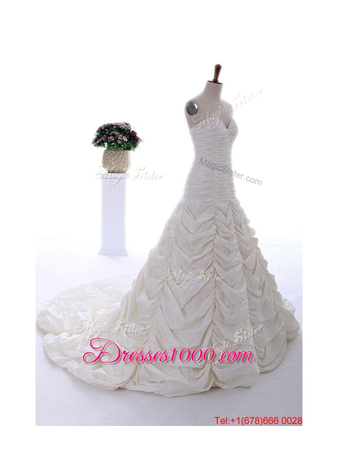 Pretty Perfect 2016 Brush Train Wedding Dress with Ruching and Pick Ups