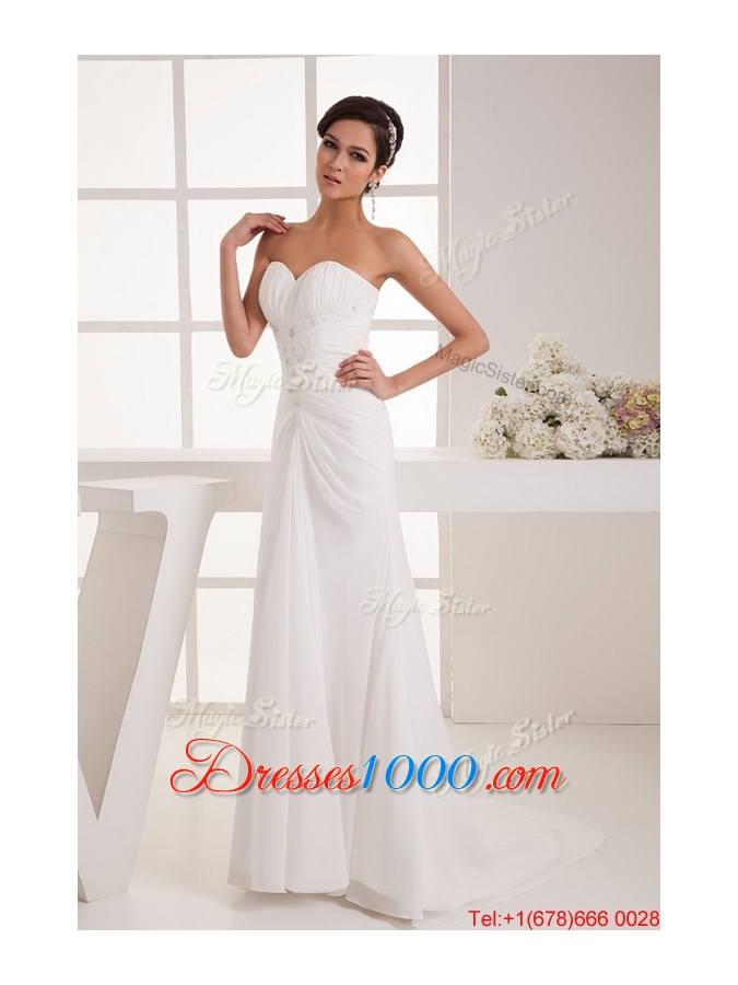 Pretty Remarkable Beading White Wedding Dress with Court Train for 2016