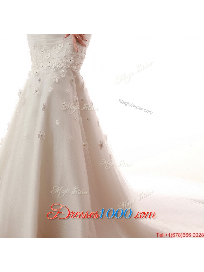 Pretty Remarkable Mermaid Hand Made Flowers Wedding Gowns with Court Train