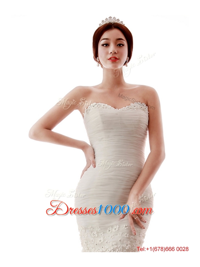 Pretty Remarkable Mermaid Hand Made Flowers Wedding Gowns with Court Train