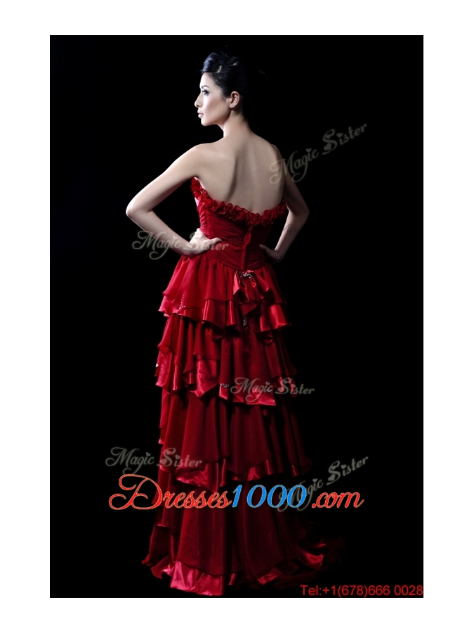Pretty Wonderful Beading and Ruffled Layers Wine Red Wedding Dresses