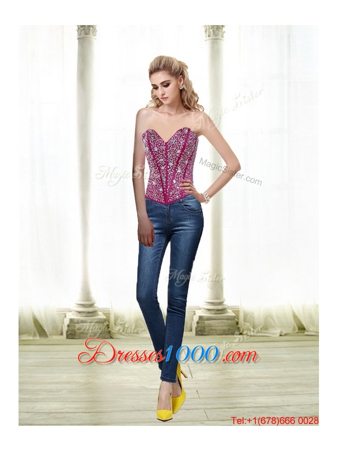 2015 Detachable A Line Hot Pink Prom Skirts with Beading