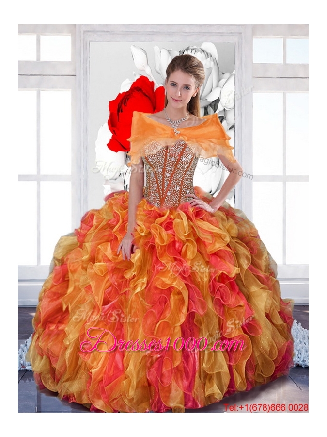 2015 Elegant Quinceanera Dresses with Beading and Ruffles