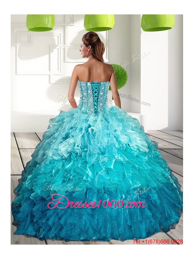 2015 Sweetheart Multi Color Elegant Quinceanera Dresses with Ruffles and Beading