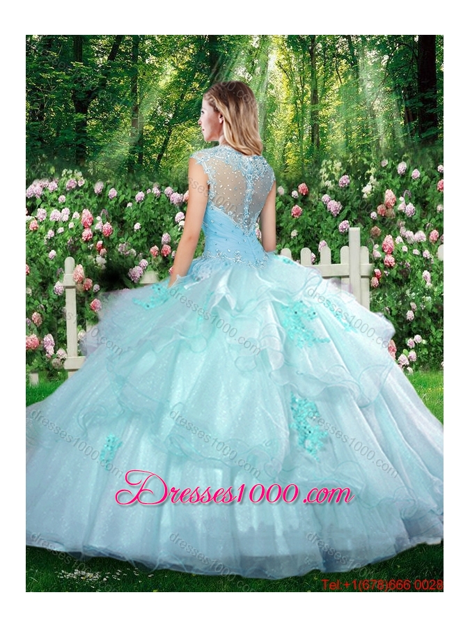 2016 Beautiful Straps Champagne Quinceanera Dresses with Beading and Appliques