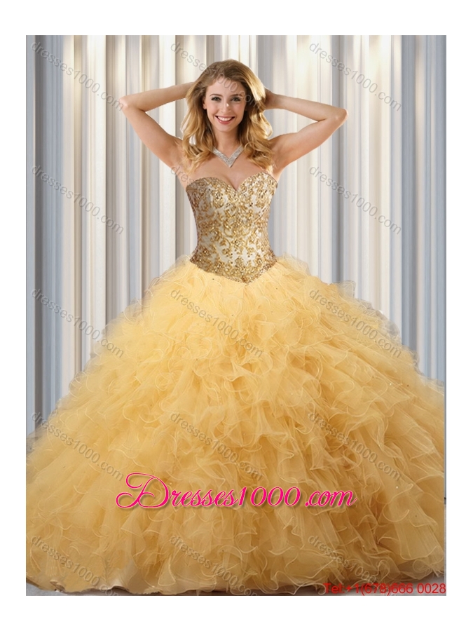 2016 Elegant Ball Gown Sweet 16 Dresses with Beading and Ruffles in Champagne