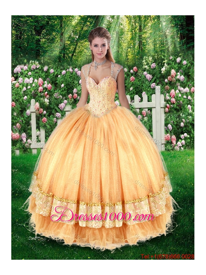 2016 Pretty Ball Gown Sweet Sixteen Dresses with Beading and Appliques