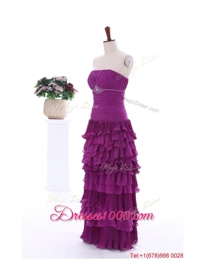 2016 Winter Beautiful Empire Strapless Beaded Prom Dresses with Ruffled Layers