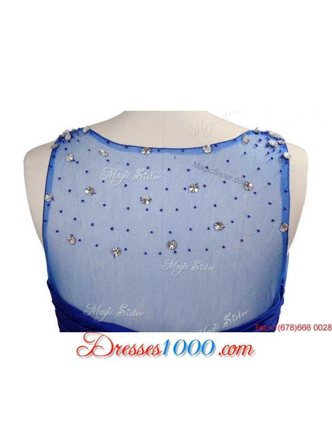 2016 Winter New Empire V Neck Blue Prom Dresses with Beading