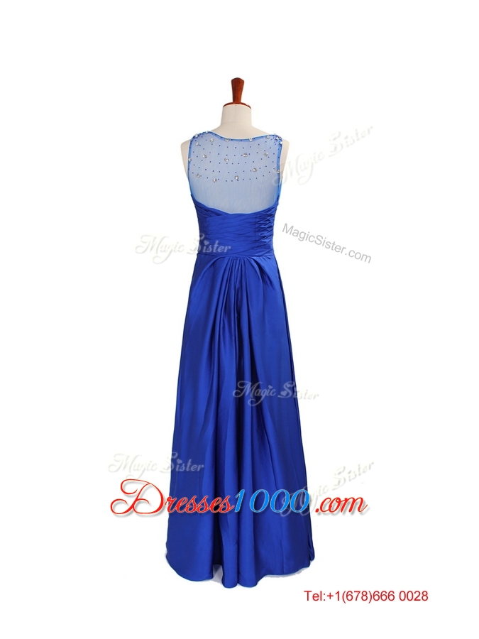 2016 Winter New Empire V Neck Blue Prom Dresses with Beading