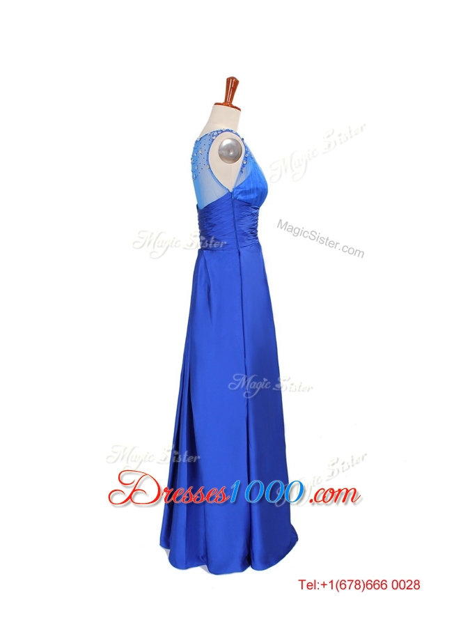 2016 Winter New Empire V Neck Blue Prom Dresses with Beading
