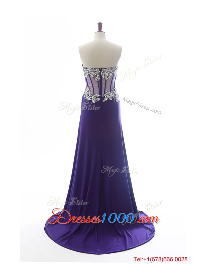Beautiful Sweetheart Beading Brush Train Prom Dresses in Purple
