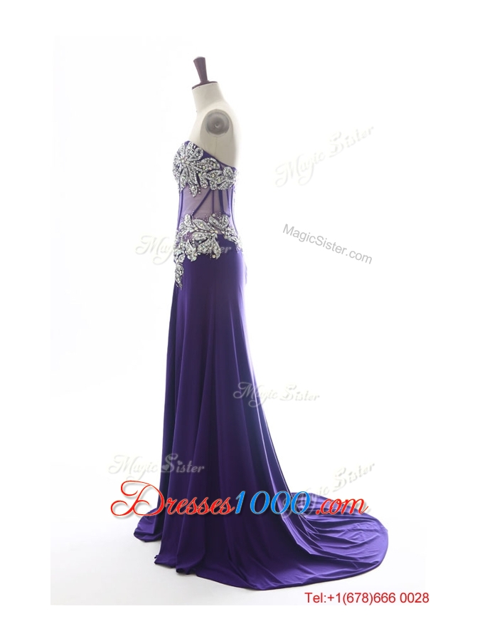 Beautiful Sweetheart Beading Brush Train Prom Dresses in Purple