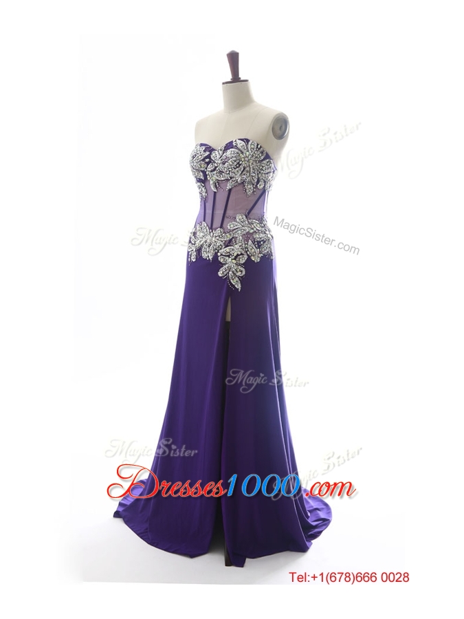 Beautiful Sweetheart Beading Brush Train Prom Dresses in Purple