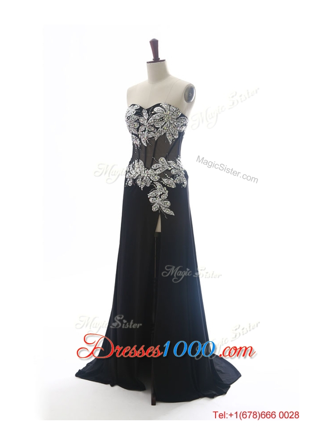 Beautiful Sweetheart Beading Brush Train Prom Dresses in Purple