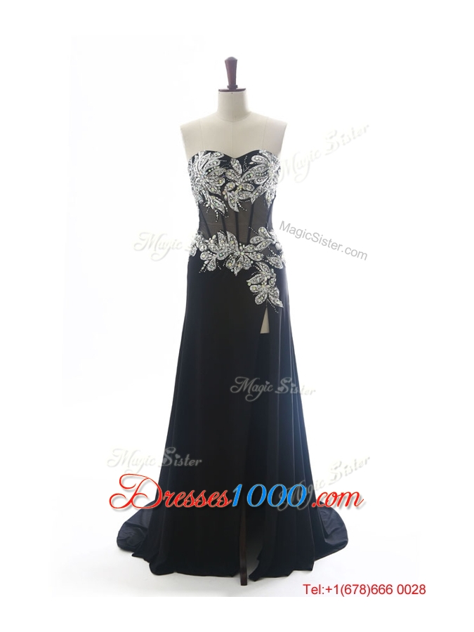 Beautiful Sweetheart Beading Brush Train Prom Dresses in Purple