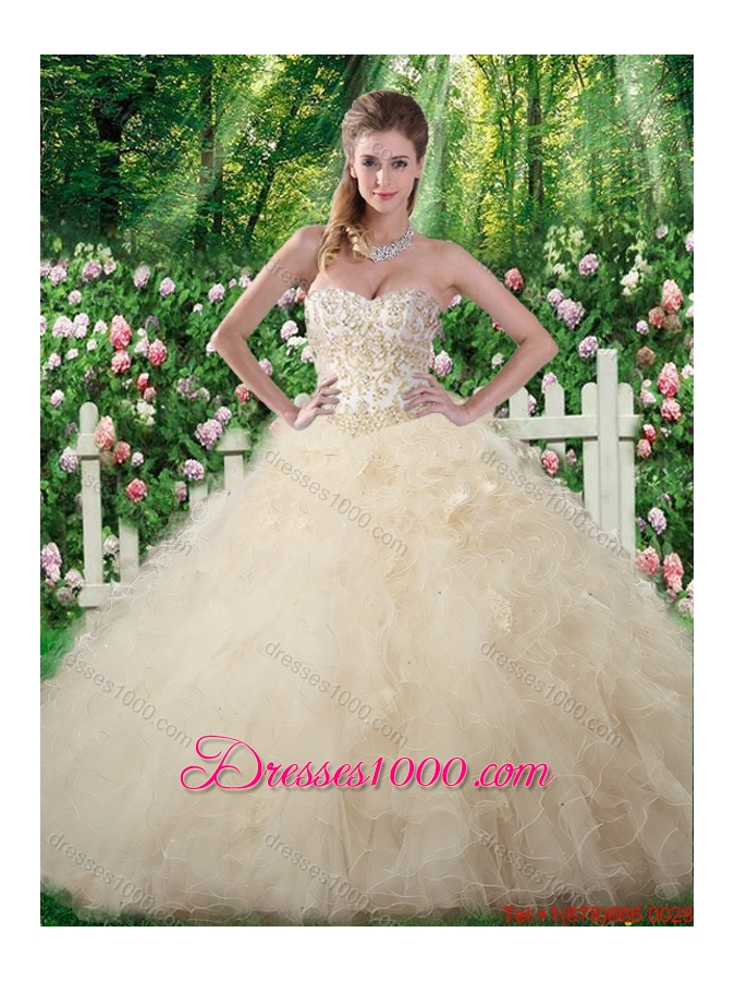 Elegant Champagne Sweet 16 Dresses with Beading and Ruffles
