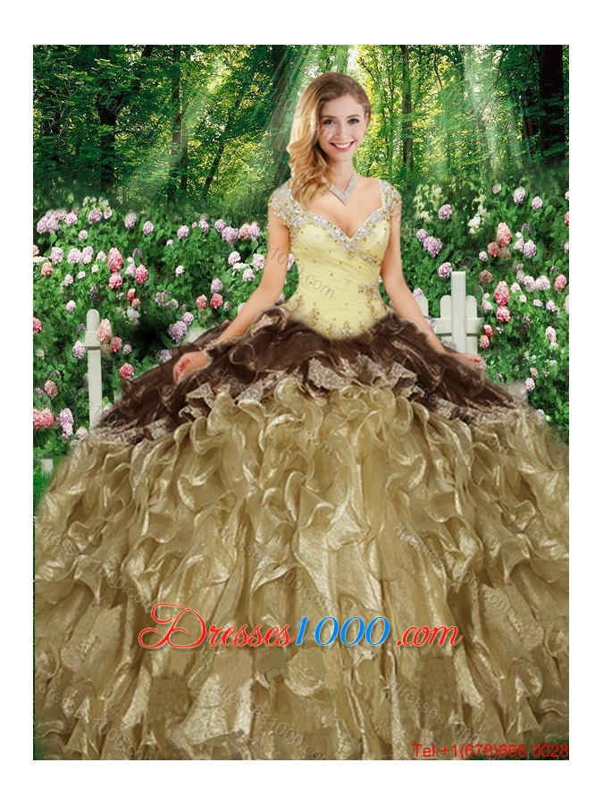 Elegant Straps Sweet 16 Gowns with Beading and Ruffles