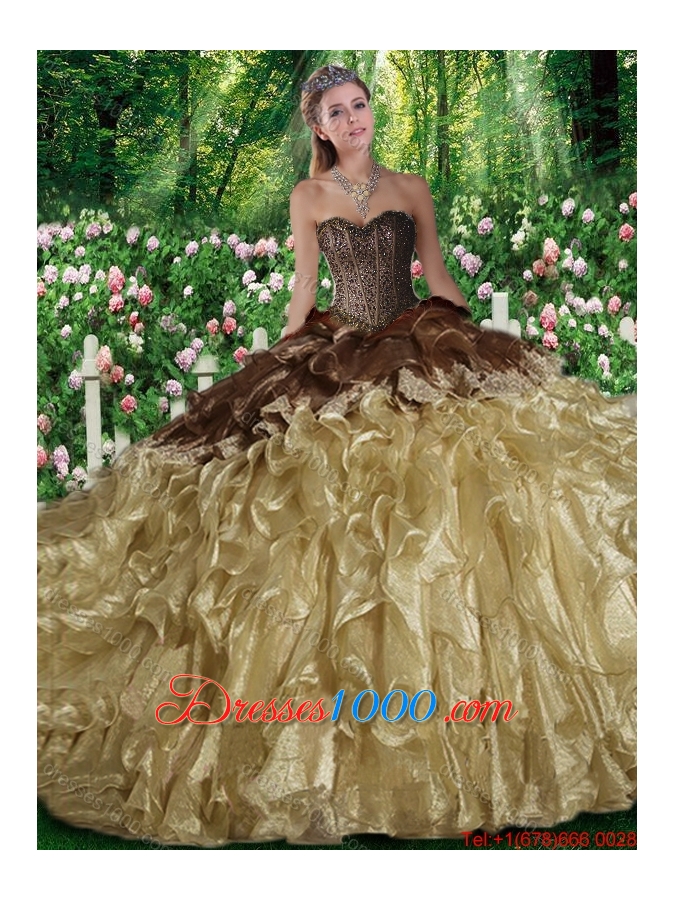 Luxurious Ball Gown Beading Sweet 16 Dresses with Brush Train