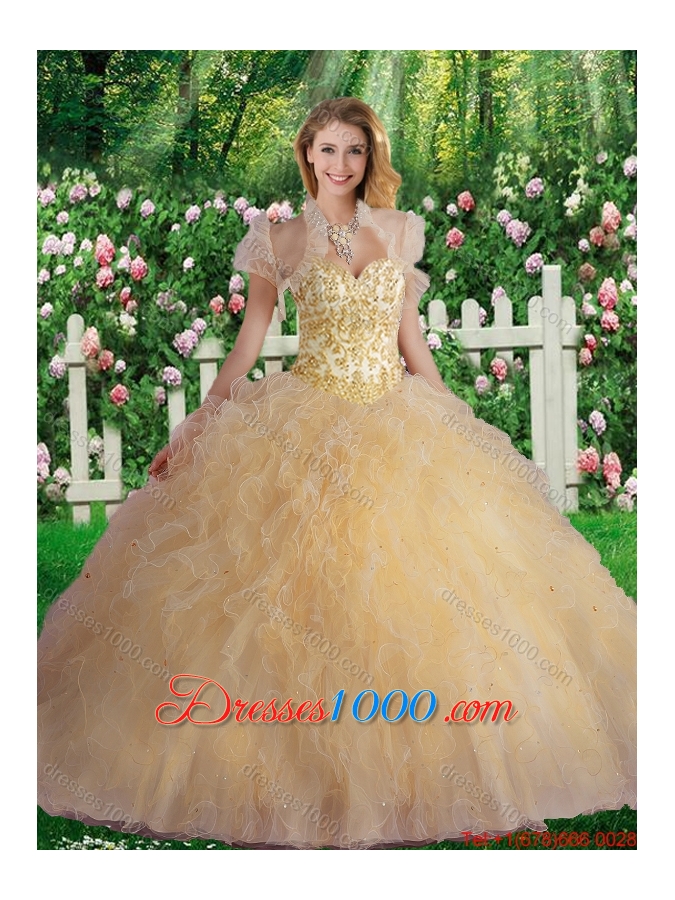 Luxurious Sweetheart Champagne Quinceanera Dresses with Beading