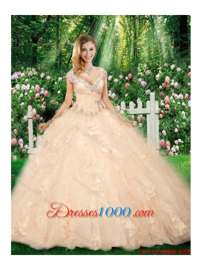 New Arrivals Straps Beading Champagne Sweet 16 Dresses