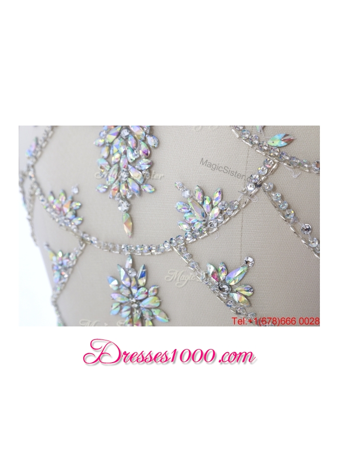 New Style 2016 Empire White Prom Dresses with Beading and High Slit