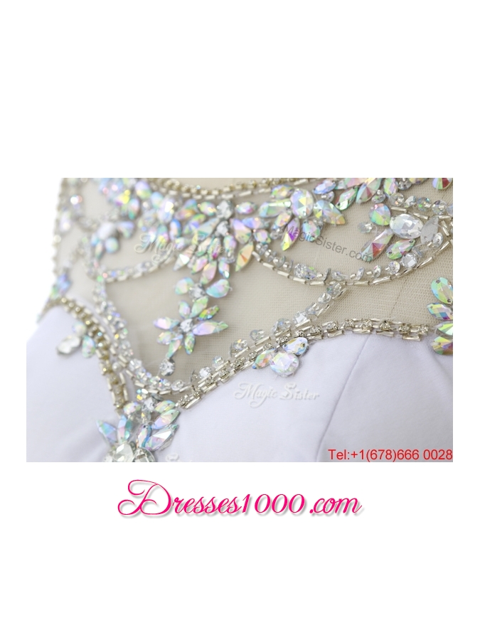 New Style 2016 Empire White Prom Dresses with Beading and High Slit