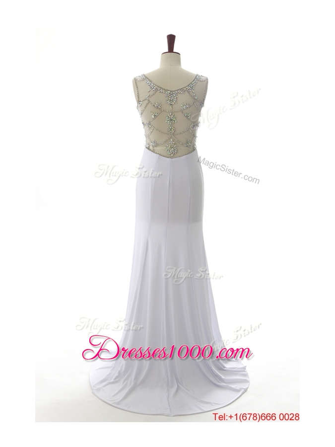 New Style 2016 Empire White Prom Dresses with Beading and High Slit