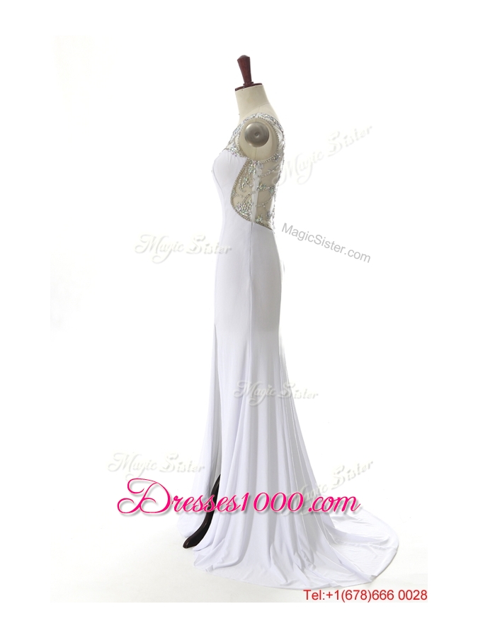 New Style 2016 Empire White Prom Dresses with Beading and High Slit