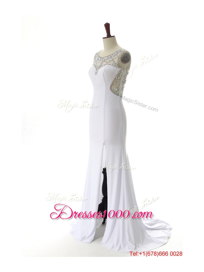New Style 2016 Empire White Prom Dresses with Beading and High Slit