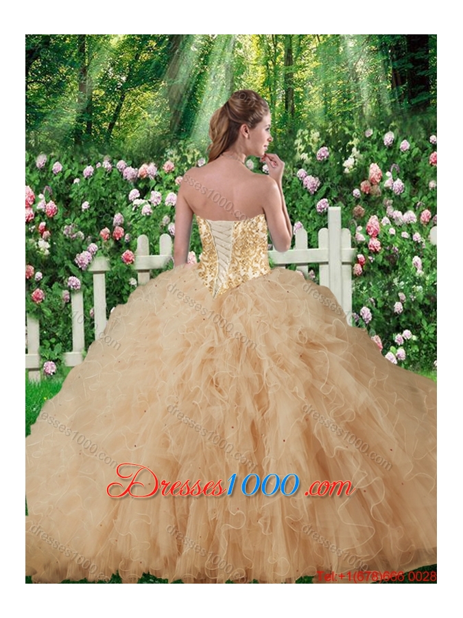 New Style Sweetheart Champagne Quinceanera Gowns with Beading and Ruffles