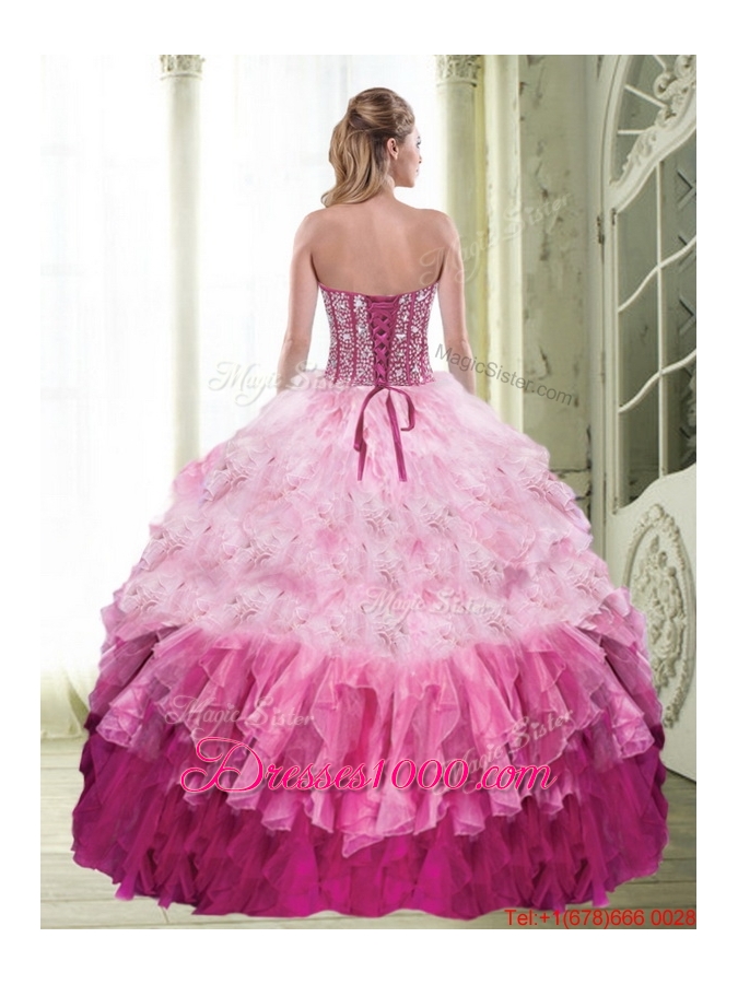 Popular Ball Gown Sweetheart Beading and Ruffled Layers Multi Color Quinceanera Dress for 2015