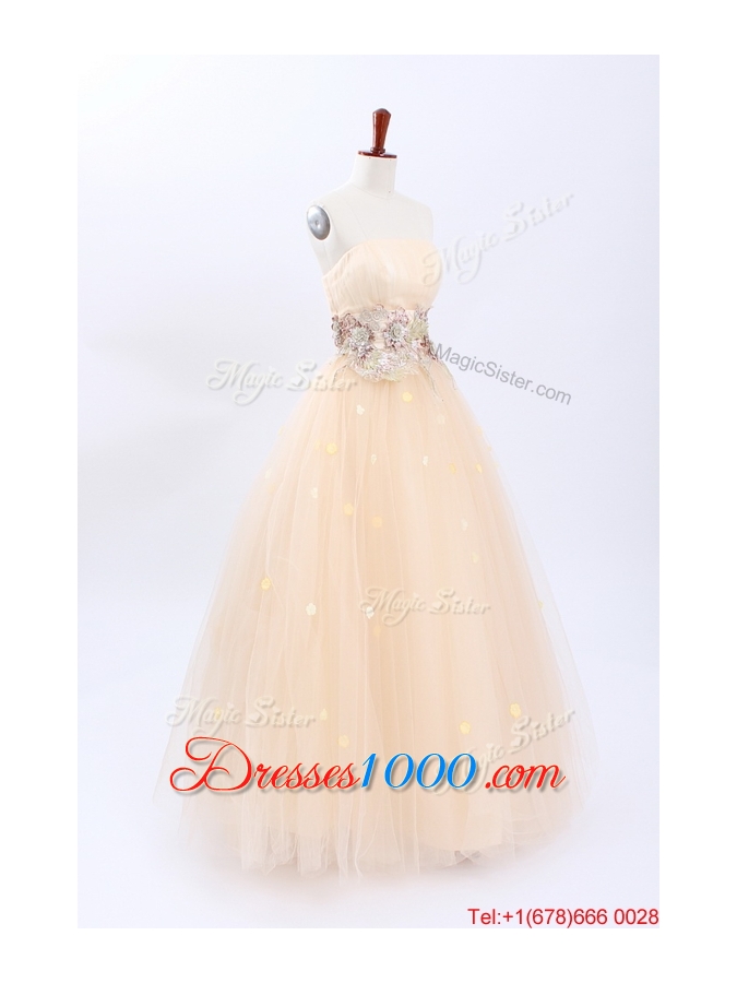 Pretty 2016 Perfect A Line Strapless Wedding Dresses with Appliques