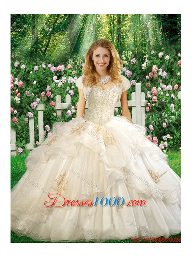 Pretty Ball Gown Quinceanera Dresses with Appliques and Ruffles in White