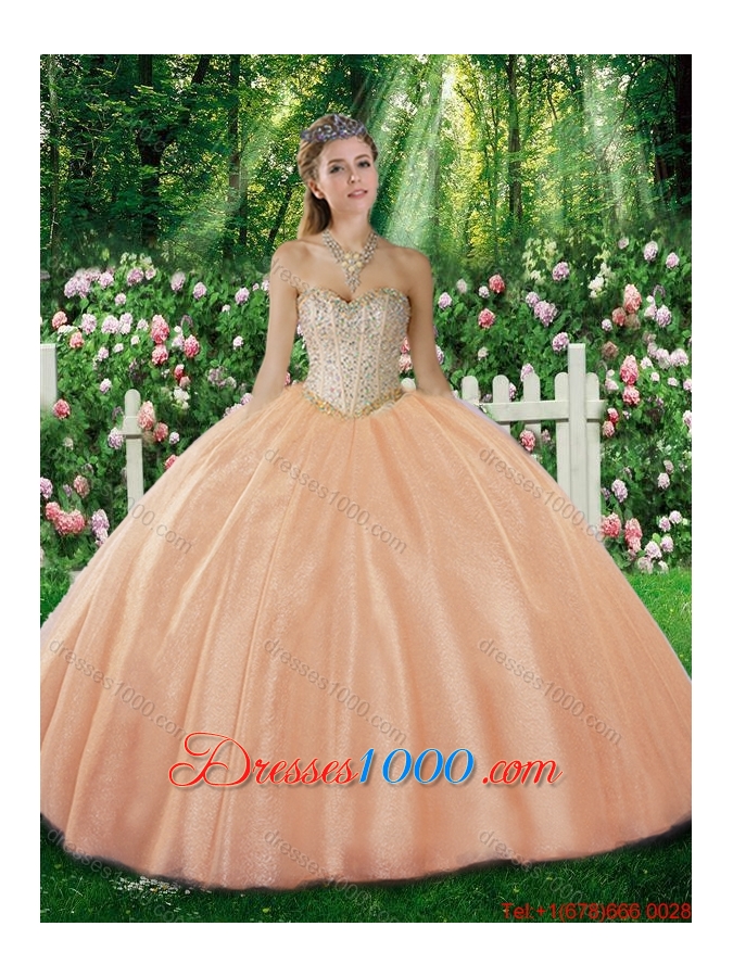 Simple Ball Gown Sweetheart Beading Champagne Sweet 16 Dresses