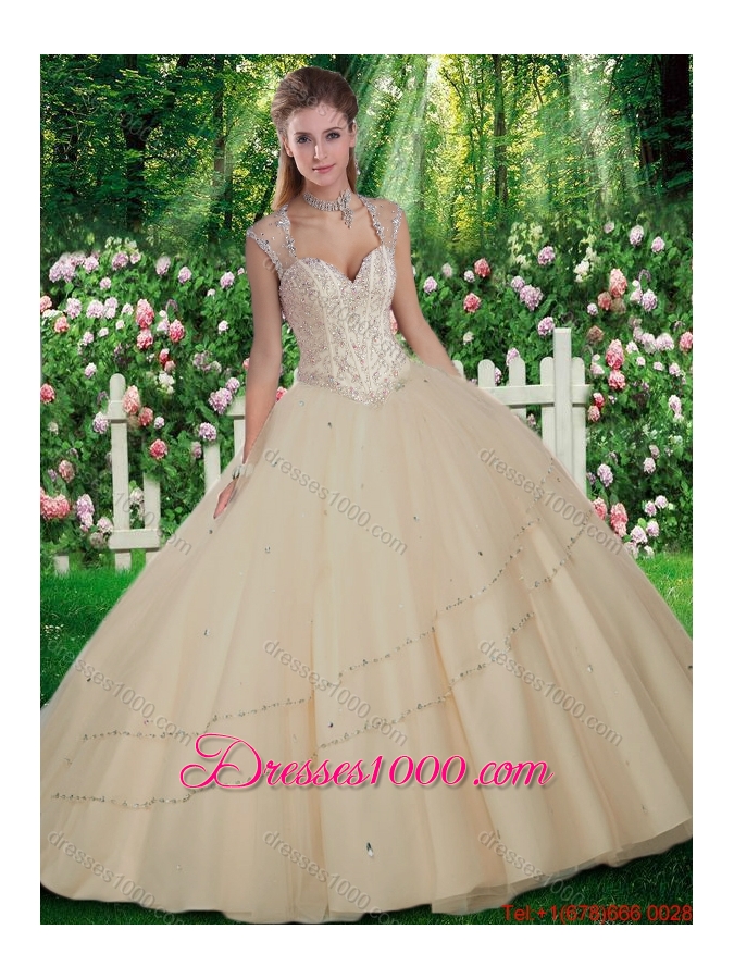 Simple Straps Beading Quinceanera Gowns for 2016
