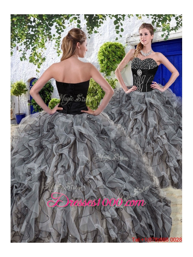 New Arrivals Beaded and Ruffles Sweet 16 Dresses in Black for Summer