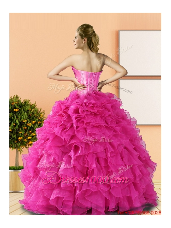 2015 Designer Beading and Ruffles Quinceanera Dresses in Hot Pink
