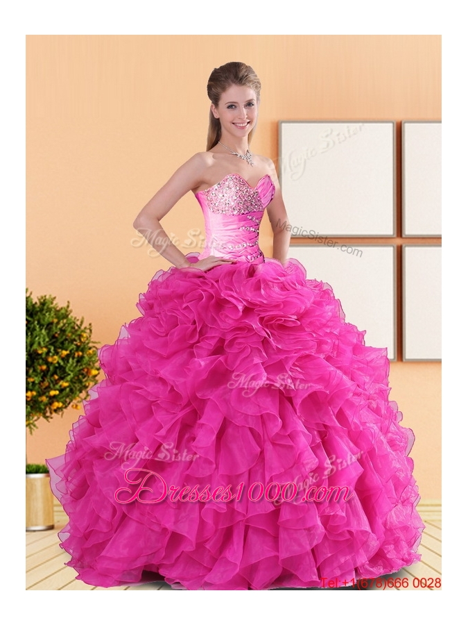 2015 Designer Beading and Ruffles Quinceanera Dresses in Hot Pink