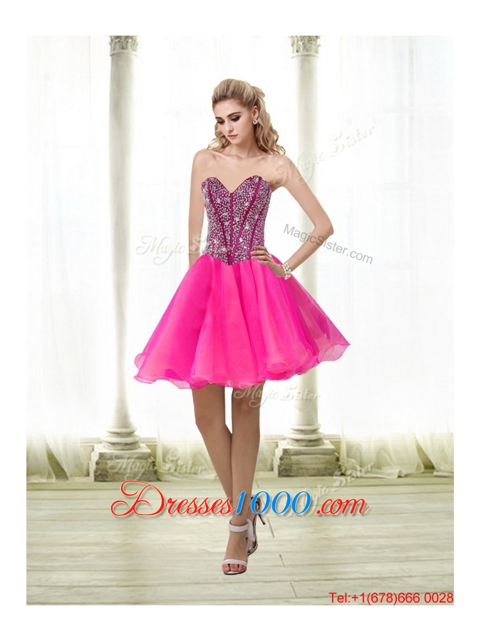 2015 Designer Beading Sweetheart Tulle Hot Pink Quinceanera Dresses