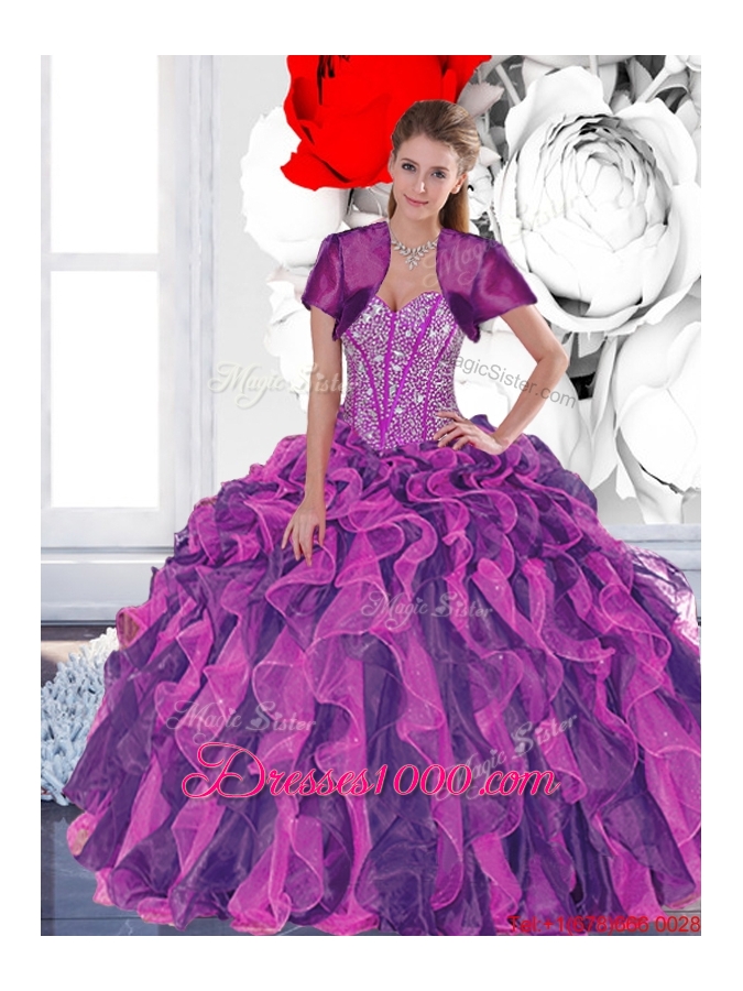2015 Elegant Beading and Ruffled Layers Quinceanera Dresses in Multi Color
