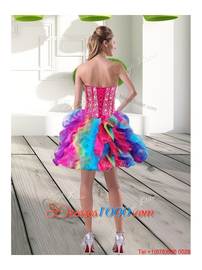 2015 Fashionable Beading and Ruffles Sweetheart Quinceanera Dresses in Multi Color