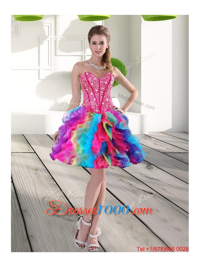 2015 Fashionable Beading and Ruffles Sweetheart Quinceanera Dresses in Multi Color