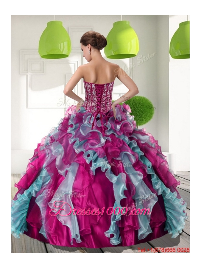 2015 Fashionable Sweetheart Quinceanera Dresses with Beading and Ruffles
