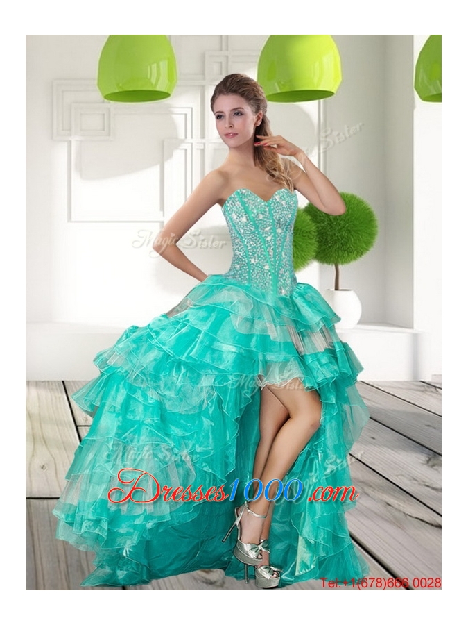 2015 Multi Colored Beading and Ruffled Layers Quinceanera Gowns in Multi Color