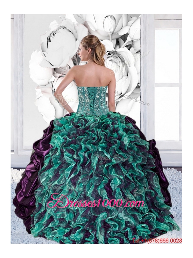 2015 Multi Colored Sweetheart Quinceanera Gown with Pick Ups and Ruffles