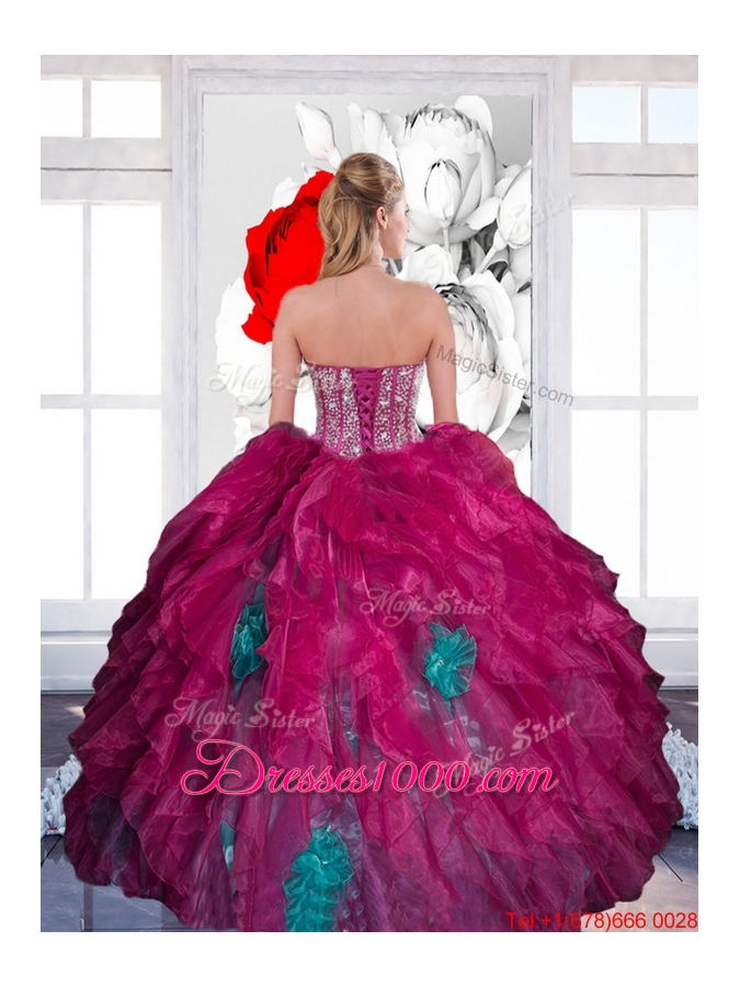 Designer Sweetheart Beading Multi Color 2015 Quinceanera Dress with Ruffles