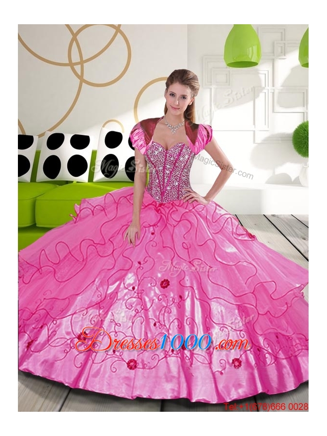 Elegant Beading and Embroidery Hot Pink Quinceanera Dresses for 2015