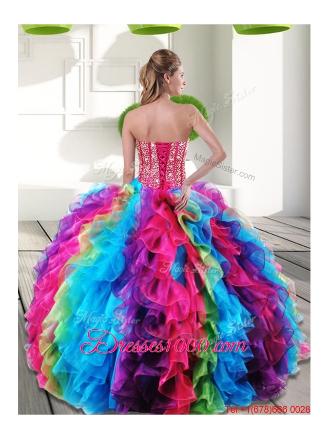 Fashionable Multi Color Sweetheart Beading and Ruffles 2015 Quinceanera Dresses